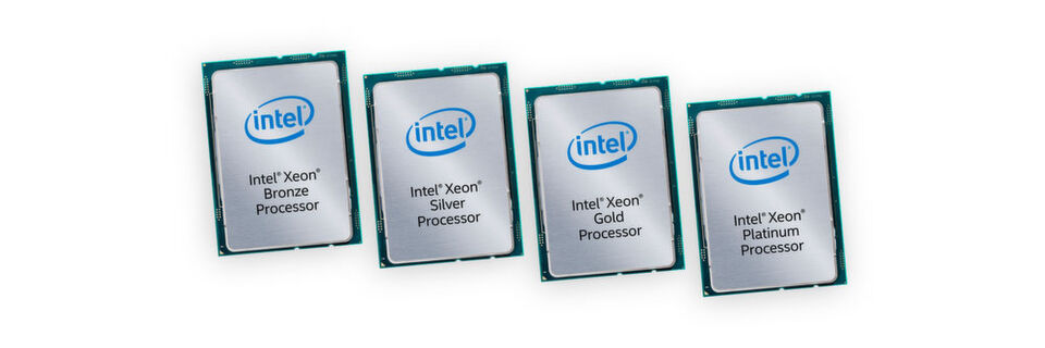 Intel Xeon Scalable Prozessoren: Unter diesem etwas sperrigen Namen schickt Intel die Xeon-Modelle mit Skylake-SP-Architektur an den Start. Zur besseren Einordnung sind sie in die Klassen Platinum,Gold, Silber und Bronze eingeteilt. Intel Xeon Scalable Prozessoren: Unter diesem etwas sperrigen Namen schickt Intel die Xeon-Modelle mit Skylake-SP-Architektur an den Start. Zur besseren Einordnung sind sie in die Klassen Platinum,Gold, Silber und Bronze eingeteilt.