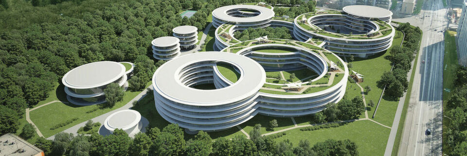 Der Eset-Campus in Bratislava: Alle runden Gebäude gehören zum Unternehmen. Der Eset-Campus in Bratislava: Alle runden Gebäude gehören zum Unternehmen.