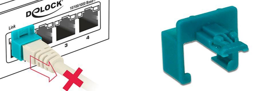 Der RJ45 Secure Clip ermöglicht eine feste Verbindung zwischen Netzwerkkabel und Buchse. Der RJ45 Secure Clip ermöglicht eine feste Verbindung zwischen Netzwerkkabel und Buchse.