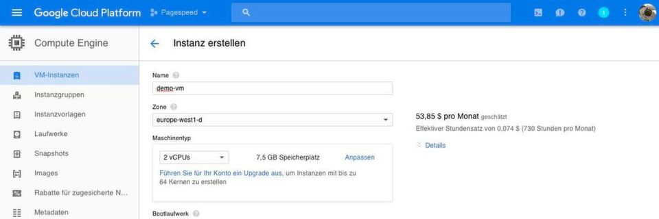 COS wird einfach in Googles Cloud Platform als VM eingerichtet und ist danach einsatzbereit. COS wird einfach in Googles Cloud Platform als VM eingerichtet und ist danach einsatzbereit.