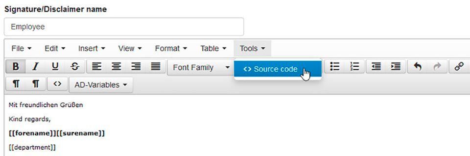 Individuelle Kontaktinformationen bindet Advanced E-Mail Signature and Disclaimer mithilfe des Active Directory in die Textangaben ein. Individuelle Kontaktinformationen bindet Advanced E-Mail Signature and Disclaimer mithilfe des Active Directory in die Textangaben ein.