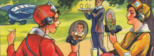 Mobiltelefone mit Bildschirm: Diese Vorläufer heutiger Smartphones zeigt ein Sammelbild des Margarineherstellers Wagner von 1930. Mobiltelefone mit Bildschirm: Diese Vorläufer heutiger Smartphones zeigt ein Sammelbild des Margarineherstellers Wagner von 1930.