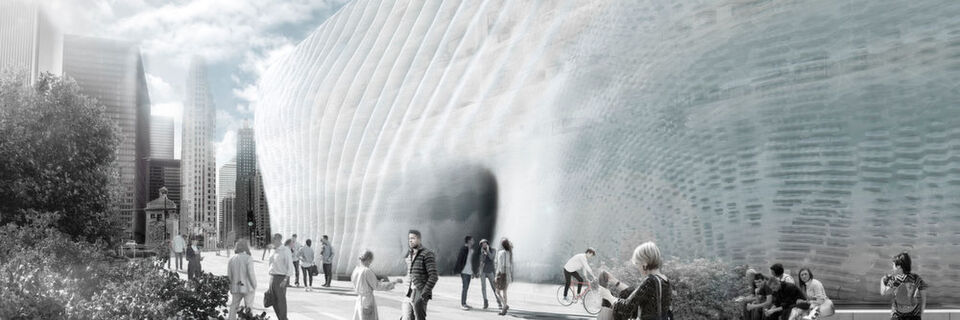 Designstudie: Der Kunststoff umhüllt das Bauwerk wie ein luftiges, weiches Tuch. Designstudie: Der Kunststoff umhüllt das Bauwerk wie ein luftiges, weiches Tuch.