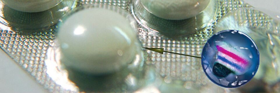 Mit bloßem Auge kaum zu erkennen – und doch da: Ein Secutag-Farbcode auf einer Blisterverpackung. Mit bloßem Auge kaum zu erkennen – und doch da: Ein Secutag-Farbcode auf einer Blisterverpackung.