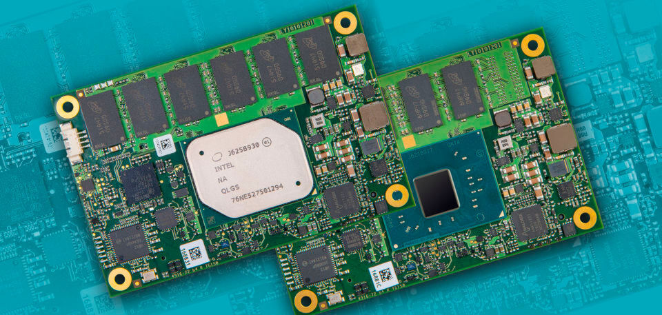 Das COM Express Typ 10 mit E3900-CPU: Das kleinste COM-Express-Modul belegt nur einen der sonst zwei COM-Express-Steckverbinder. Das COM Express Typ 10 mit E3900-CPU: Das kleinste COM-Express-Modul belegt nur einen der sonst zwei COM-Express-Steckverbinder.