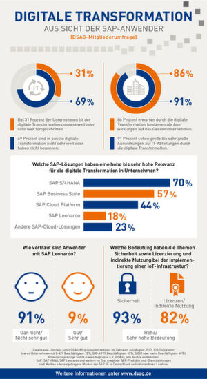 DSAG-Infografik: Wie sich die Digitale Transformation aus Sicht der SAP-Anwender darstellt. DSAG-Infografik: Wie sich die Digitale Transformation aus Sicht der SAP-Anwender darstellt.
