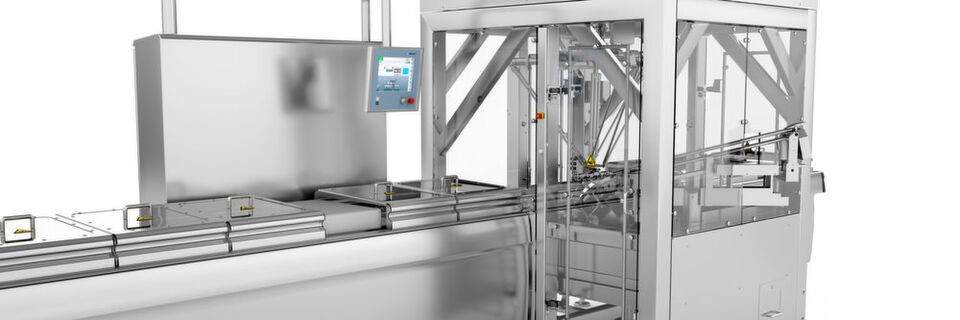 Diese Lösung erlaubt das kontrollierte und prozesssichere Einbringen von bis zu 300 vorgefüllten Glas- oder Kunststoffspritzen pro Minute in die Packungsmulden. Diese Lösung erlaubt das kontrollierte und prozesssichere Einbringen von bis zu 300 vorgefüllten Glas- oder Kunststoffspritzen pro Minute in die Packungsmulden.