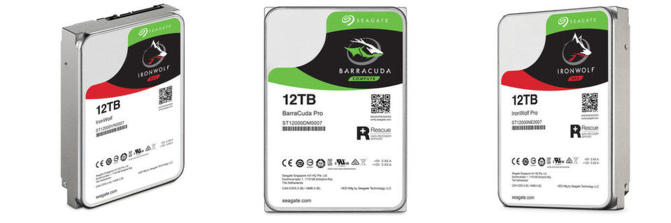 Die 12-TB-Platten, die Seagate in den Serien Ironwolf, Ironwolf Pro und Barracuda Pro auf den Markt bringt, speichern die Daten auf acht Plattern in einem heliumgefüllten Gehäuse. Die 12-TB-Platten, die Seagate in den Serien Ironwolf, Ironwolf Pro und Barracuda Pro auf den Markt bringt, speichern die Daten auf acht Plattern in einem heliumgefüllten Gehäuse.