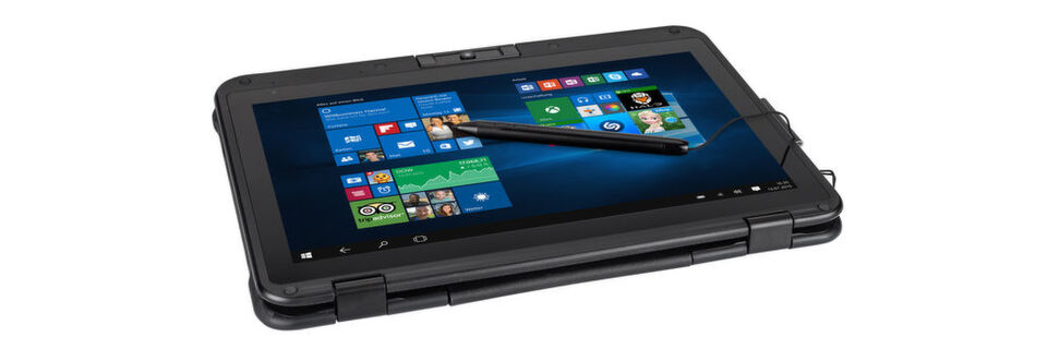 Das stoß- und wasserfeste Convertible-Notebook Bluechip Travelline C11W1 kann auch mittels Stift bedient werden. Das Display misst 11,6 Zoll in der Diagonale. Das stoß- und wasserfeste Convertible-Notebook Bluechip Travelline C11W1 kann auch mittels Stift bedient werden. Das Display misst 11,6 Zoll in der Diagonale.