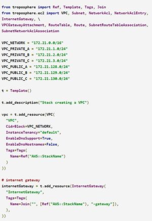 Mit Troposphere ist es möglich, CF-Templates in anderen Programmiersprachen zu verfassen und dann zu konvertieren. Mit Troposphere ist es möglich, CF-Templates in anderen Programmiersprachen zu verfassen und dann zu konvertieren.
