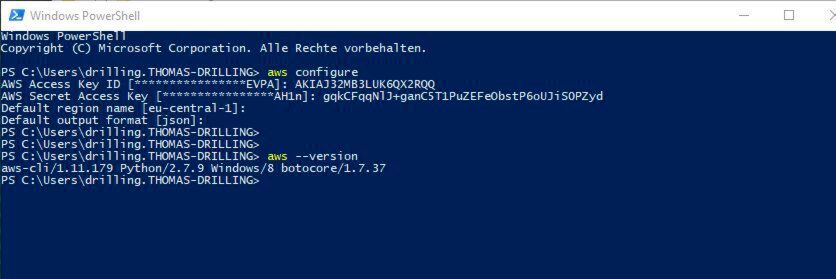 Der Befehl „aws --version“ zeigt, ob und in welcher Version AWS CLI installiert wurde. Der Befehl „aws --version“ zeigt, ob und in welcher Version AWS CLI installiert wurde.