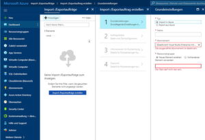 In Microsoft Azure wird ein Auftrag für das Übertragen von Daten erstellt. In Microsoft Azure wird ein Auftrag für das Übertragen von Daten erstellt.