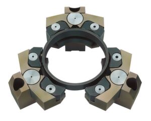 Pendulum jaws like this 12-point pendulum are available as a special solution for I.D. or O.D. clamping. Pendulum jaws like this 12-point pendulum are available as a special solution for I.D. or O.D. clamping.