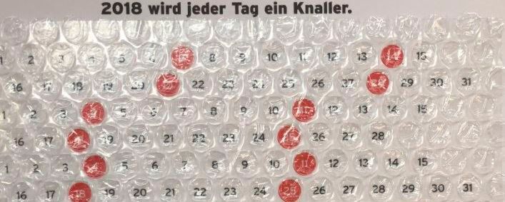 DAs ist doch mal ein guter Vorsatz: 2018 wird jeder Tag ein Knaller. Die Idee für diese Weihnachtskarte, die die Redaktion von »bike und business« erreichte, stammt von der Münchner Werbeagentur Sassenbach Advertising. DAs ist doch mal ein guter Vorsatz: 2018 wird jeder Tag ein Knaller. Die Idee für diese Weihnachtskarte, die die Redaktion von »bike und business« erreichte, stammt von der Münchner Werbeagentur Sassenbach Advertising.