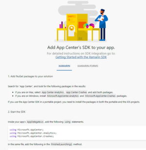 Beim Erstellen einer neuen App kann das SDK von Visual Studio App Center integriert werden. Beim Erstellen einer neuen App kann das SDK von Visual Studio App Center integriert werden.