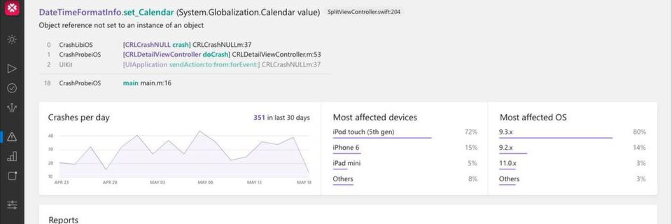 Das Microsoft Visual Studio App Center bietet wichtige Reporting-Funktionen wie Absturzberichte oder Echtzeit-Nutzungsstatistiken. Das Microsoft Visual Studio App Center bietet wichtige Reporting-Funktionen wie Absturzberichte oder Echtzeit-Nutzungsstatistiken.