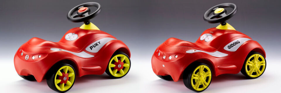 Der 3. Preis geht an den Rutscher „PUKY Racer“ Links das Original der Puky GmbH & Co. KG, Wülfrath, Deutschland Rechts das Plagiat von Hersteller Xingtai Kurbao Toys Co., Ltd., Hebei, VR China Der 3. Preis geht an den Rutscher „PUKY Racer“ Links das Original der Puky GmbH & Co. KG, Wülfrath, Deutschland Rechts das Plagiat von Hersteller Xingtai Kurbao Toys Co., Ltd., Hebei, VR China