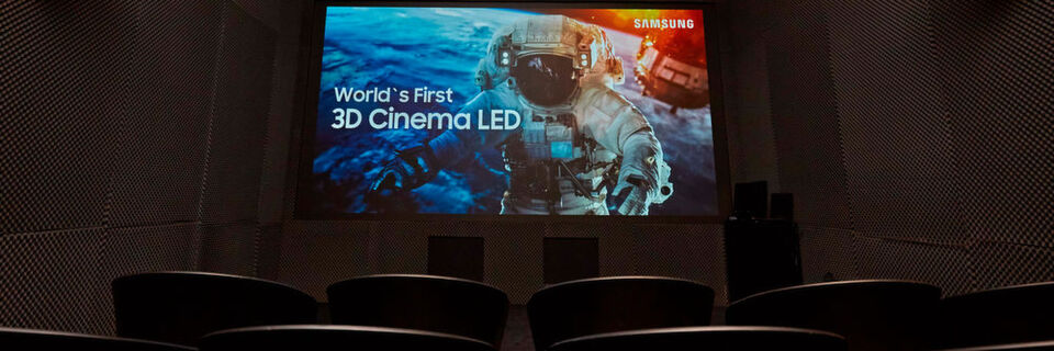 Eine der Samsung-Neuheiten auf der ISE in Amsterdam ist eine 3D-fähige LED-Leinwand für Kinofilme. Eine der Samsung-Neuheiten auf der ISE in Amsterdam ist eine 3D-fähige LED-Leinwand für Kinofilme.