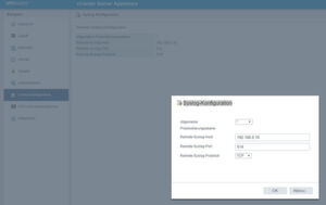 Bei der vCenter Appliance VCSA 6.0 musste man zur Konfiguration von Remote-Syslog (rsyslog) den vSphere Web Client verwenden. Bei der vCenter Appliance VCSA 6.0 musste man zur Konfiguration von Remote-Syslog (rsyslog) den vSphere Web Client verwenden.