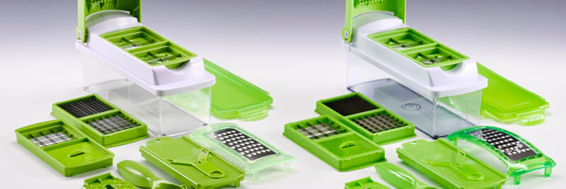 Don't be fooled: The two products are not the same. Only the left one really is the kitchen cutting deveice “Nicer Dicer Plus” by Genius GmbH, while the other one is a plagiarism that comes with blunt and easily breaking cutting blades. The product was awarded the first prize of the Plagiarius Award 2018, a prize created to rise the awareness for theft of ideas. Don't be fooled: The two products are not the same. Only the left one really is the kitchen cutting deveice “Nicer Dicer Plus” by Genius GmbH, while the other one is a plagiarism that comes with blunt and easily breaking cutting blades. The product was awarded the first prize of the Plagiarius Award 2018, a prize created to rise the awareness for theft of ideas.