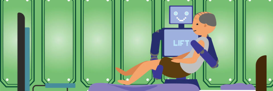 Das Heben von Patienten belastet das Pflegepersonal sehr und könnte künftig von Robotern übernommen werden Das Heben von Patienten belastet das Pflegepersonal sehr und könnte künftig von Robotern übernommen werden