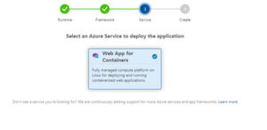Der Azure-Dienst für das Bereitstellen der App kann gleich bei der Erstellung ausgewählt werden. Der Azure-Dienst für das Bereitstellen der App kann gleich bei der Erstellung ausgewählt werden.