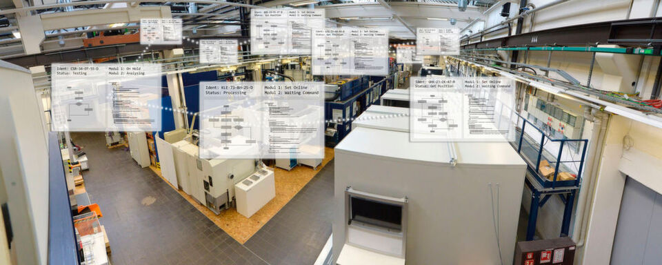 Ziel im Leistungszentrum »Vernetzte, adaptive Produktion«: die komplett digitalisierte und vernetzte Produktionsumgebung. Ziel im Leistungszentrum »Vernetzte, adaptive Produktion«: die komplett digitalisierte und vernetzte Produktionsumgebung.