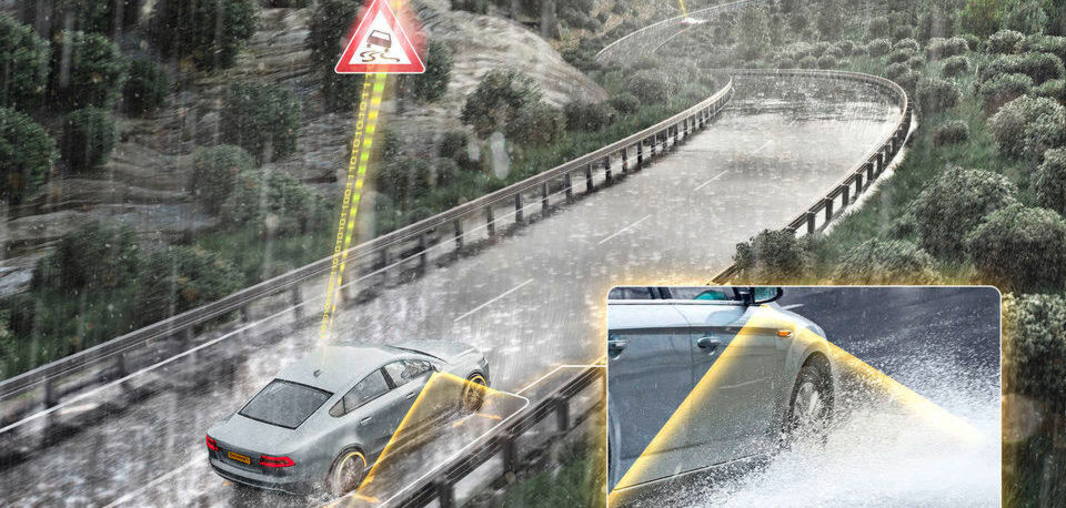 Kameras erkennen ein spezifisches Spritz- und Sprühmuster, das bereits sehr früh als Aquaplaning identifiziert werden kann. Kameras erkennen ein spezifisches Spritz- und Sprühmuster, das bereits sehr früh als Aquaplaning identifiziert werden kann.