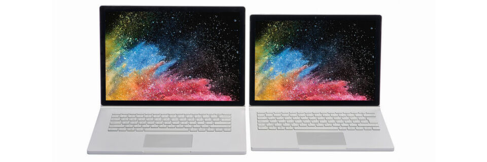 Ungleiche Zwillinge: Das Surface Book 2 ist nun in einer 15-Zoll- und der gewohnten 13,5-Zoll-Version erhältlich. Das große Modell ist grundsätzlich mit Core i7 und Geforce-GPU ausgestattet. Ungleiche Zwillinge: Das Surface Book 2 ist nun in einer 15-Zoll- und der gewohnten 13,5-Zoll-Version erhältlich. Das große Modell ist grundsätzlich mit Core i7 und Geforce-GPU ausgestattet.