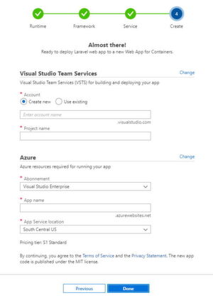 Apps in Azure DevOps Projects werden mit Visual Studio Team Services verbunden. Apps in Azure DevOps Projects werden mit Visual Studio Team Services verbunden.