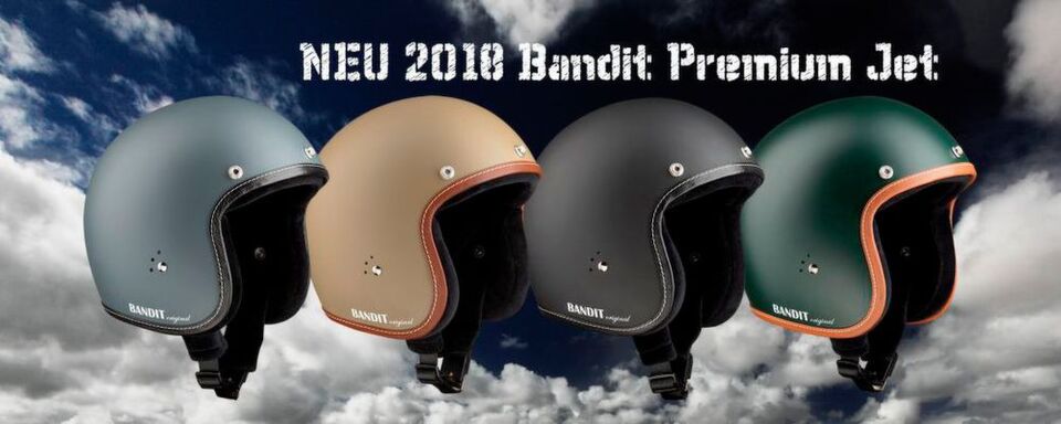 Die neue Bandit Jet Premium Linie (v. li.): aspahltgrau, sandfarben, mattschwarz und British Racing Green. Die neue Bandit Jet Premium Linie (v. li.): aspahltgrau, sandfarben, mattschwarz und British Racing Green.