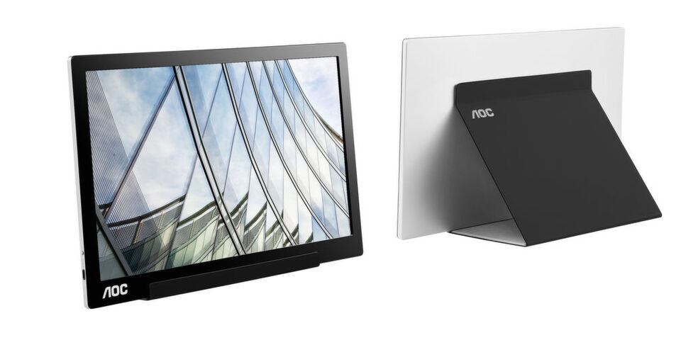 Für mobiles Arbeiten: Der AOC I1601FWUX hat ein 15,6 Zoll großes Display und ein Smart Cover, das als Schutz und als Aufsteller dient. Für mobiles Arbeiten: Der AOC I1601FWUX hat ein 15,6 Zoll großes Display und ein Smart Cover, das als Schutz und als Aufsteller dient.