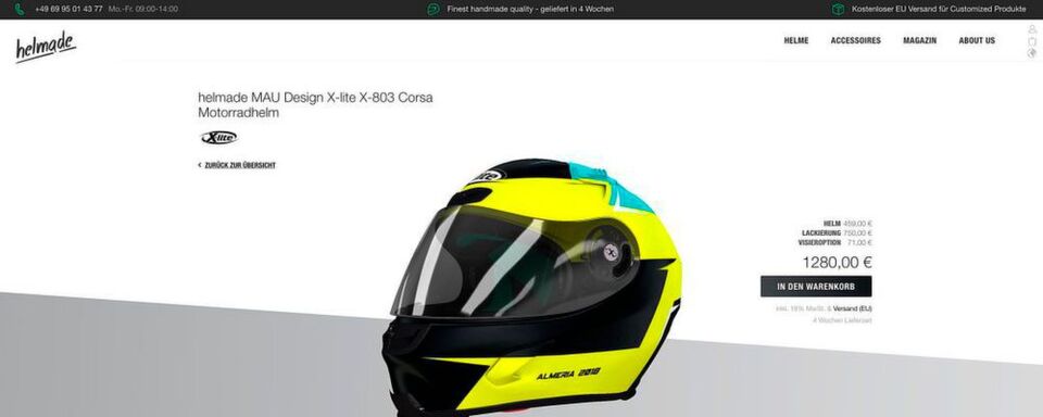 Auf helmade.com lässt sich mit wenigen Klicks ein eigenes Helm-Design erstellen. Auf helmade.com lässt sich mit wenigen Klicks ein eigenes Helm-Design erstellen.