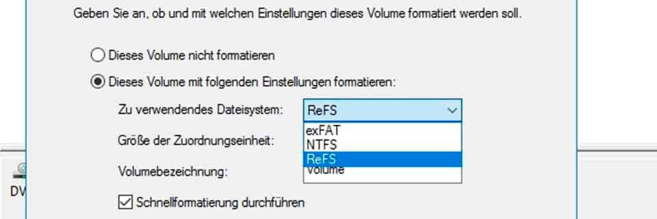 ReFS kann auf Windows-Servern als Dateisystem jederzeit eingesetzt werden. ReFS kann auf Windows-Servern als Dateisystem jederzeit eingesetzt werden.