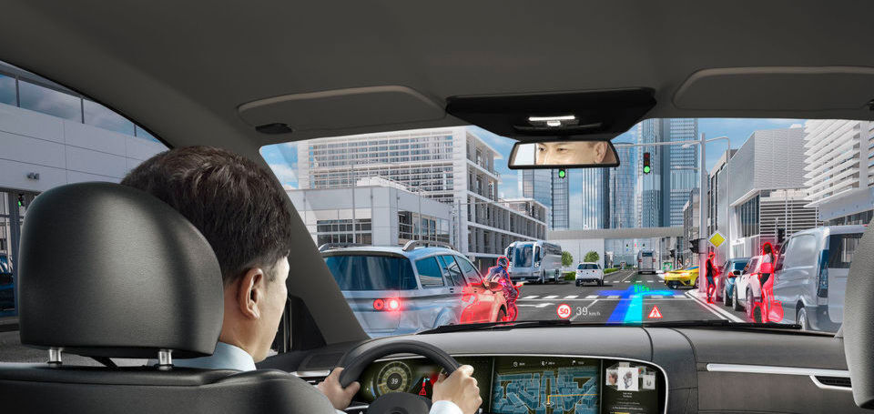 Beispiel für die Darstellung eines AR-HUD. Beispiel für die Darstellung eines AR-HUD.