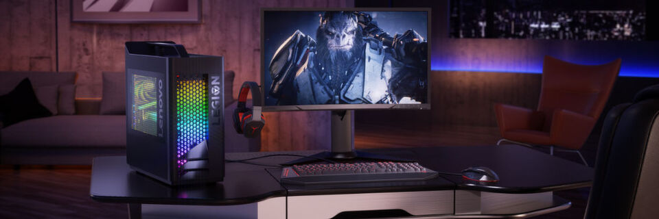 Der Gaming-PC Lenovo Legion T730 mit passendem Monitor und Accessories. Der Gaming-PC Lenovo Legion T730 mit passendem Monitor und Accessories.