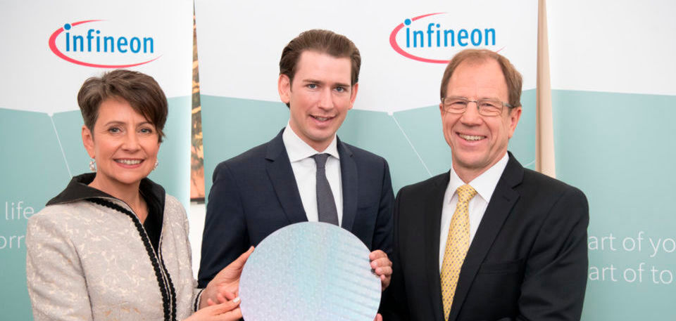 Neue Infineon-Halbleiterfabrik: Österreichs Bundeskanzler Sebastian Kurz, Dr. Reinhard Ploss, Vorstandsvorsitzender von Infineon, und Dr. Sabine Herlitschka, Vorstandsvorsitzende von Infineon Austria, stellten das Projekt in Wien vor. Neue Infineon-Halbleiterfabrik: Österreichs Bundeskanzler Sebastian Kurz, Dr. Reinhard Ploss, Vorstandsvorsitzender von Infineon, und Dr. Sabine Herlitschka, Vorstandsvorsitzende von Infineon Austria, stellten das Projekt in Wien vor.