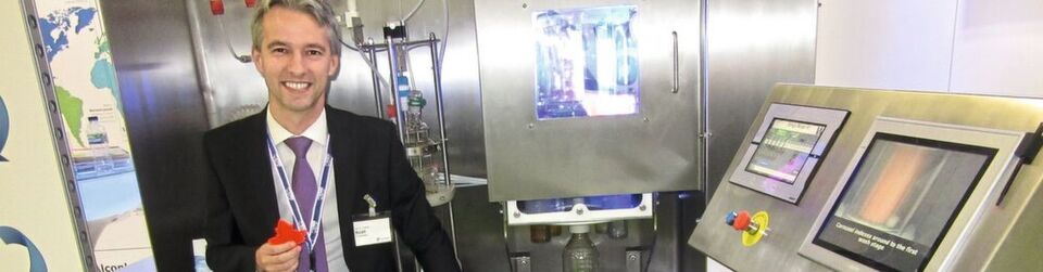 Solar photochemistry pioneer Timothy Noël relaxes amongst flow reactors after receiving the Dechema Prize and delivering his plenary lecture. Solar photochemistry pioneer Timothy Noël relaxes amongst flow reactors after receiving the Dechema Prize and delivering his plenary lecture.