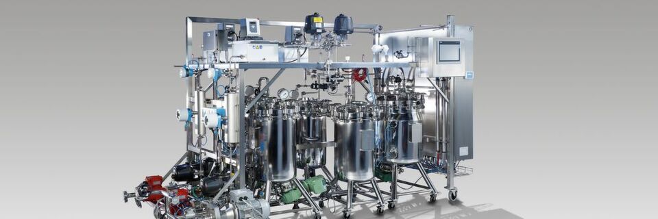 The commercial plant with a microjet reactor enables for the first time the mobile, continuous and large-scale GMP production of nanoparticles of active pharmaceutical ingredients. The commercial plant with a microjet reactor enables for the first time the mobile, continuous and large-scale GMP production of nanoparticles of active pharmaceutical ingredients.