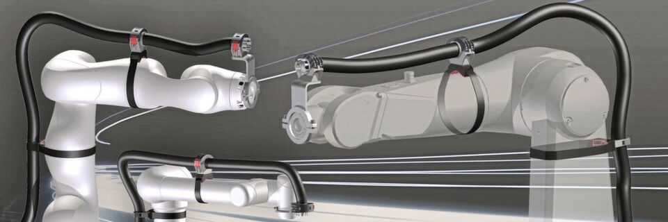 Das flexible Haltersystem FHS von Murrplastik Systemtechnik eignet sich für den universellen Einsatz an verschiedenen Roboter-Typen. Das flexible Haltersystem FHS von Murrplastik Systemtechnik eignet sich für den universellen Einsatz an verschiedenen Roboter-Typen.