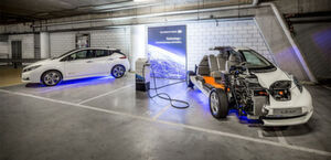 Die Second-Life-Batterien für die Anlage im Stadium liefert Nissan. Im ersten Leben treiben die Energiespeicher das Modell "Leaf" an. Die Second-Life-Batterien für die Anlage im Stadium liefert Nissan. Im ersten Leben treiben die Energiespeicher das Modell "Leaf" an.
