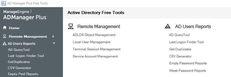 Zahlreiche kostenfreie Tools erleichtern den Umgang mit Active Directory – eine große Sammlung bietet MicroNova mit den ManageEngine-Tools an. Zahlreiche kostenfreie Tools erleichtern den Umgang mit Active Directory – eine große Sammlung bietet MicroNova mit den ManageEngine-Tools an.
