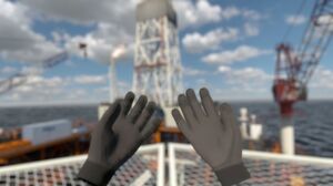 Bei der „Offshore Rig VR-Experience“ von Dräger taucht der Nutzer in eine Bohrinsel-Szenerie ein und gerät in einen simulierten Notfall. Bei der „Offshore Rig VR-Experience“ von Dräger taucht der Nutzer in eine Bohrinsel-Szenerie ein und gerät in einen simulierten Notfall.