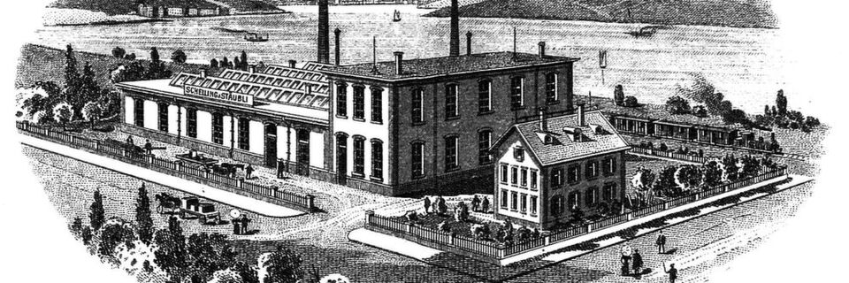 1900: Die Stäubli Fabrik in Horgen. Hier fand die Entwicklung von Schaftmaschinen für die Textilindustrie statt. 1900: Die Stäubli Fabrik in Horgen. Hier fand die Entwicklung von Schaftmaschinen für die Textilindustrie statt.