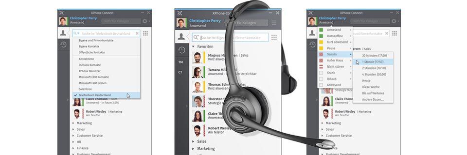 Mit dem XPhone Connect Softphone können klassische UC-Funktionen wie anrufen, abweisen, Rückfrage, Gespräch halten oder DTMF-Wahl genutzt werden. Mit dem XPhone Connect Softphone können klassische UC-Funktionen wie anrufen, abweisen, Rückfrage, Gespräch halten oder DTMF-Wahl genutzt werden.