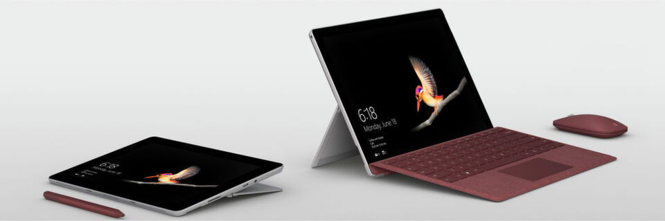 Mit dem Surface Go bringt Microsoft wieder ein 10-Zoll-Tablet auf den Markt. Mit 522 Gramm ist es ein echtes Leichtgewicht. Das passende Type-Cover-Keyboard und der Surface Pen gehören nicht zum Lieferumfang. Mit dem Surface Go bringt Microsoft wieder ein 10-Zoll-Tablet auf den Markt. Mit 522 Gramm ist es ein echtes Leichtgewicht. Das passende Type-Cover-Keyboard und der Surface Pen gehören nicht zum Lieferumfang.
