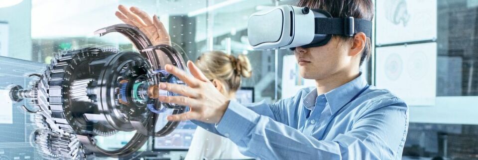 VR-Headset visualisiert ein 3D-Hologram VR-Headset visualisiert ein 3D-Hologram