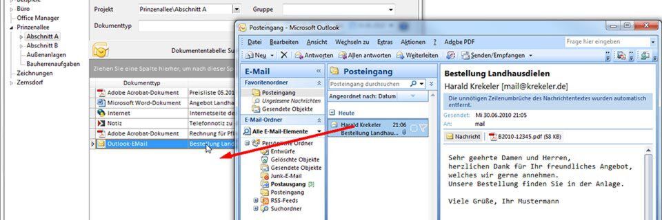 Office Manager DMS ermöglicht die E-Mail-Archivierung per Drag-and-drop. Office Manager DMS ermöglicht die E-Mail-Archivierung per Drag-and-drop.
