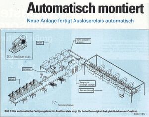 In den 1990ern zeigt die elektrotechnik eine vollautomatische Anlage für Auslöserelais der Firma F&G . In den 1990ern zeigt die elektrotechnik eine vollautomatische Anlage für Auslöserelais der Firma F&G .