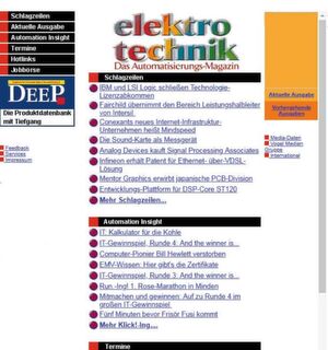 1998 geht die elektrotechnik online – so sah die erste Version unserer Homepage aus. 1998 geht die elektrotechnik online – so sah die erste Version unserer Homepage aus.